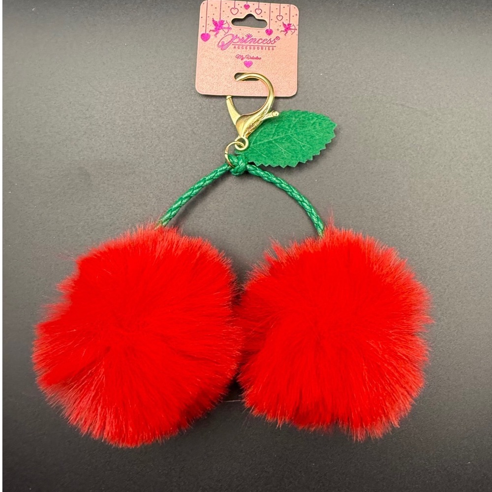 Princess Accessories Red Faux‎ Fur Cherry Pom Pom Keychain Bag Charm